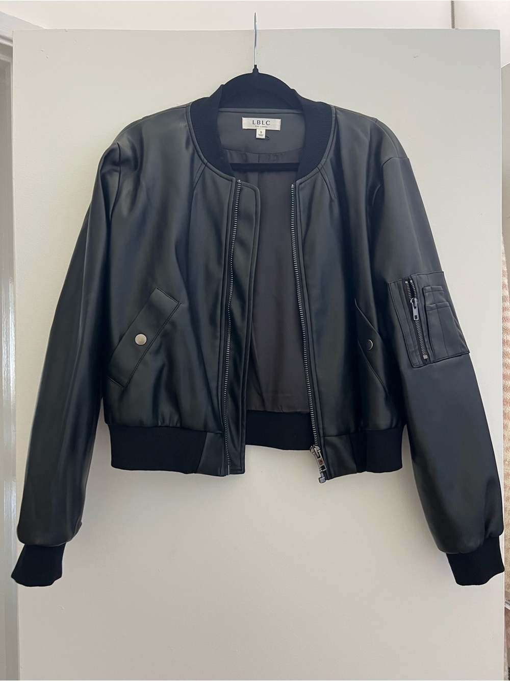 LBLC The Label Black Faux Leather Bomber Jacket Size S